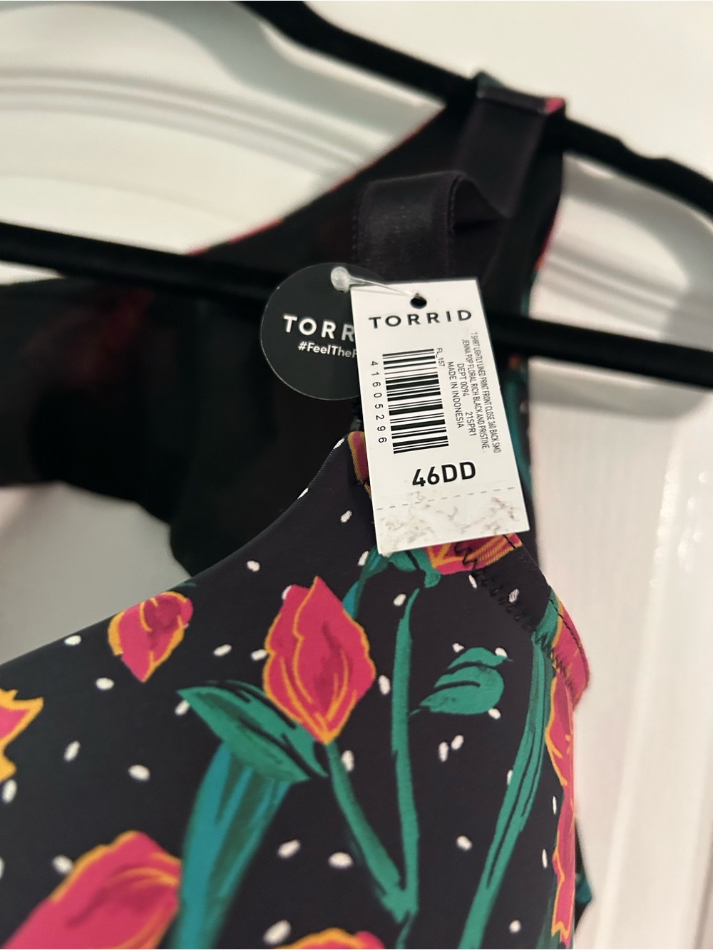 Torrid Floral Push-Up Bra in Black with Pink Rose Print - Picture 2 of 4
